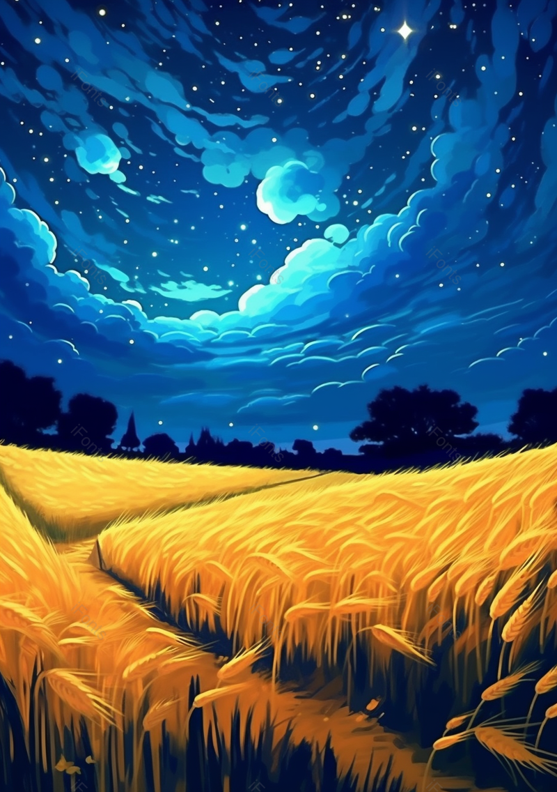 夜晚麦田的小路24节气芒种插画背景,插画/手绘图,插画/手绘图库,插画/手绘图下载,插画/手绘
